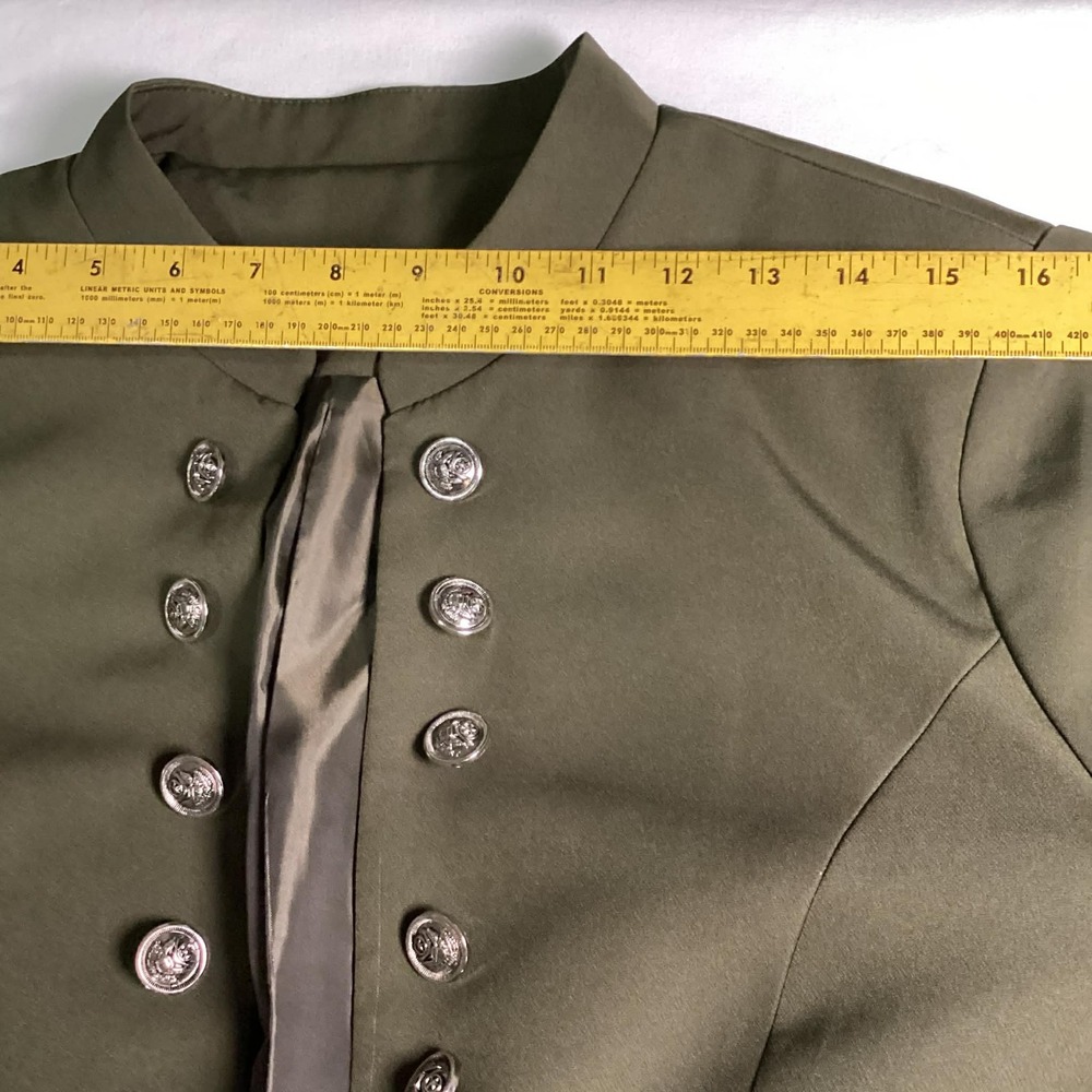 Olive Green Military Style Jacket XL Silver Button Front Structured Blazer - Picture 5 of 7